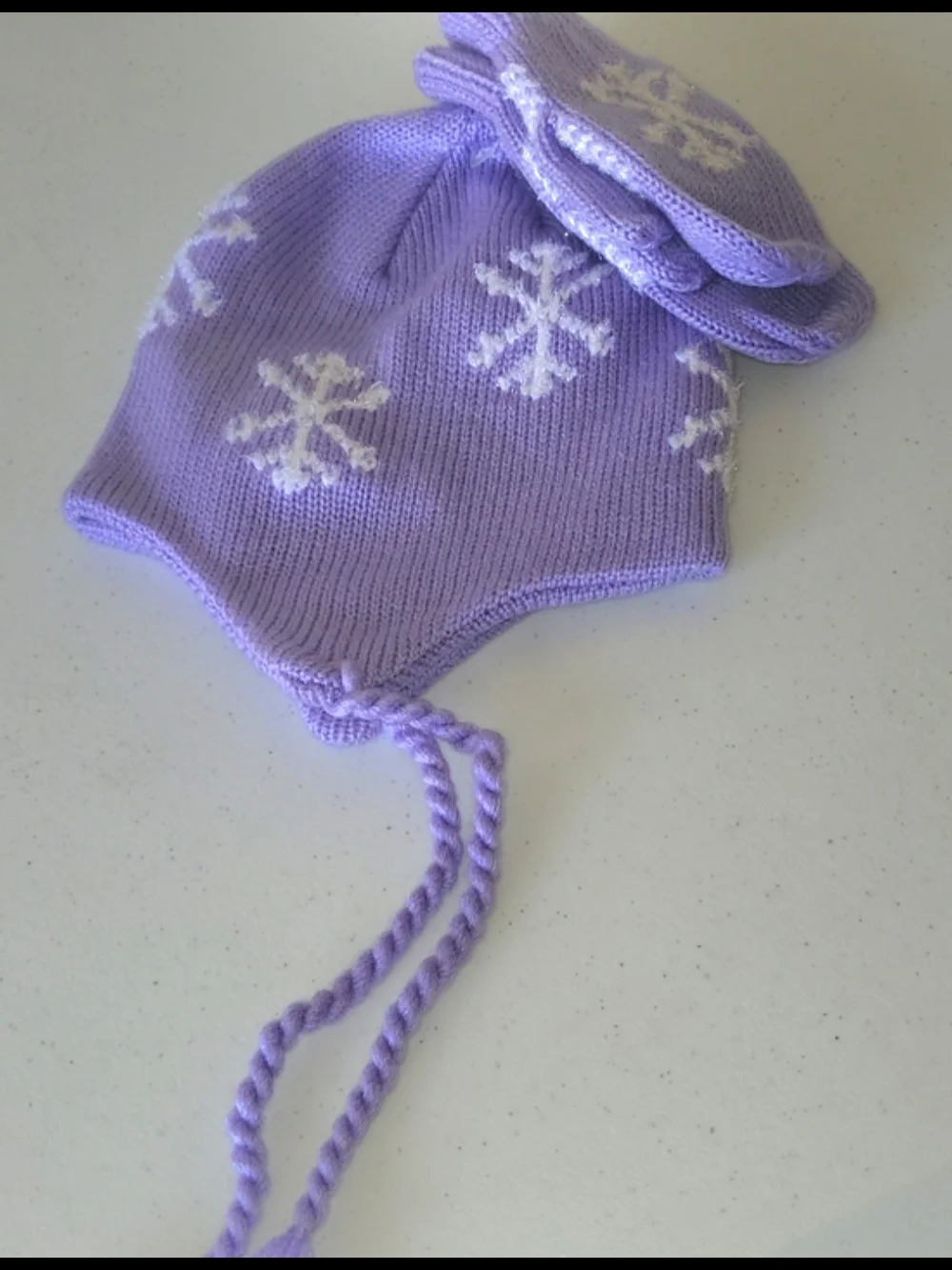 Purple Knit Snowflake Earflap Hat with Mittens-NWT